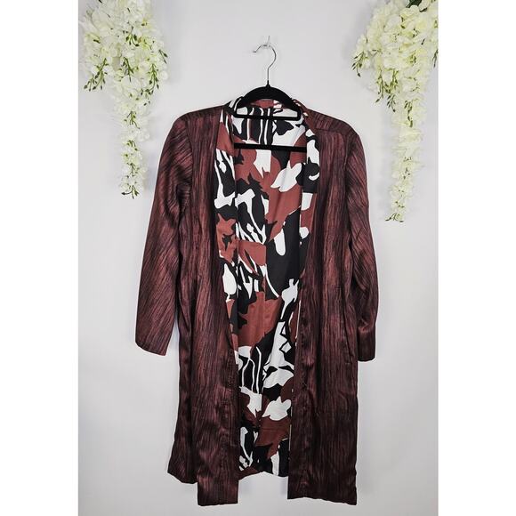 Chico’s Reversible Open Front Cardigan Duster Jacket Size 2 Large Abstract Satin - Picture 6 of 16